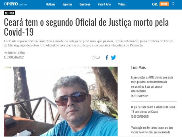 Imprensa Repercute Morte Do Segundo Oficial De Justi A Do Cear Pela Covid Sindojussindojus